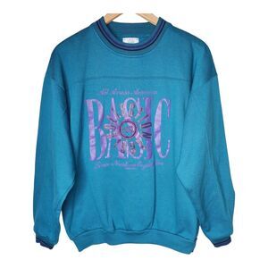 Vintage 90s IOU Sweatshirt Womens Medium Blue Purple I.O.U 1992 Preppy